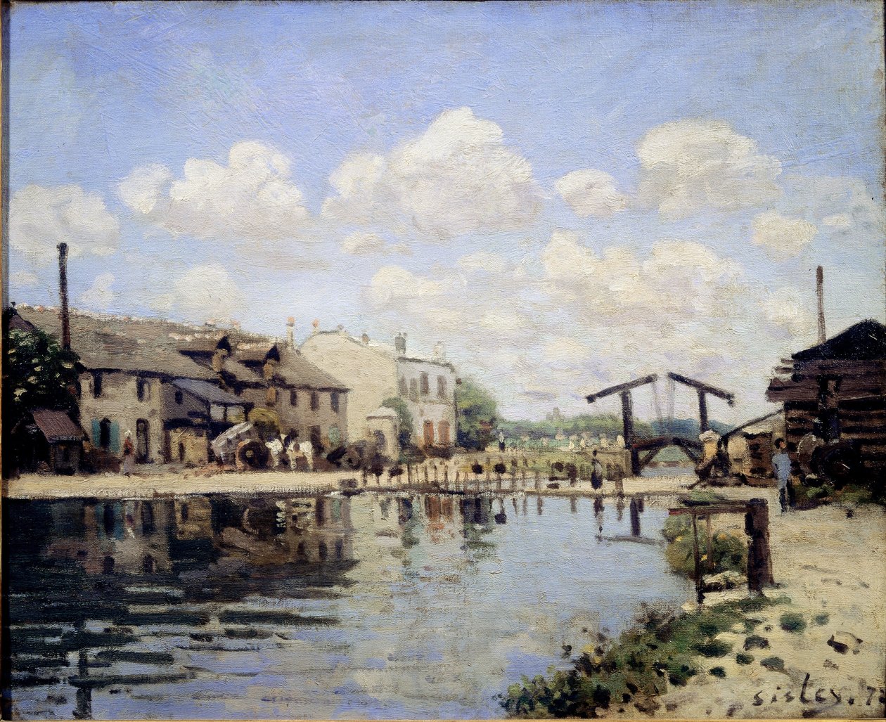 Näkymä St Martin Canalille vuonna 1872. Näkymä sulkulta - öljy kankaalle tekijältä Alfred Sisley