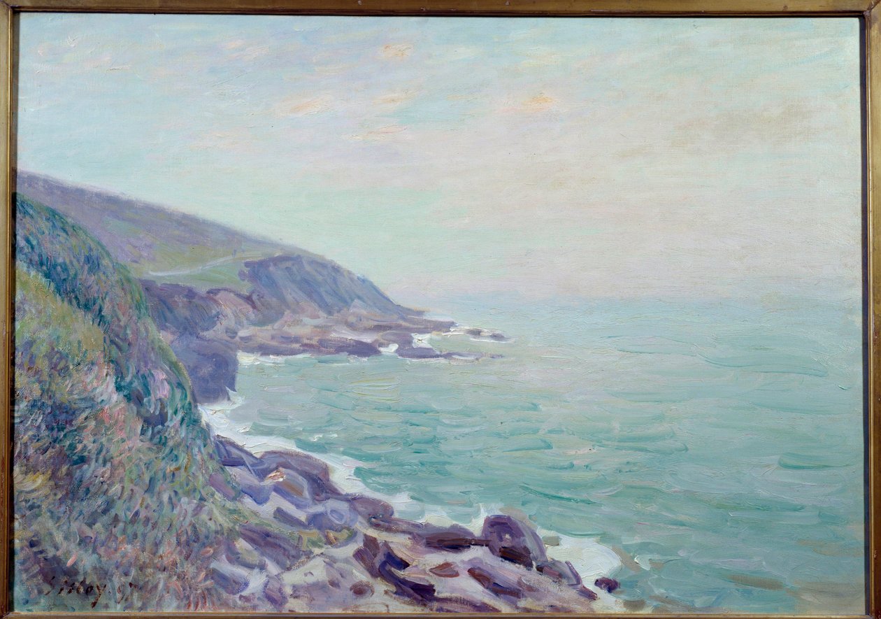 Näkymä Walesin rannikoista sumussa Alfred Sisleyn (1839-1899) maalauksessa 1897 su. 0,65x0,92 m Rouen, Kuvataidemuseo tekijältä Alfred Sisley