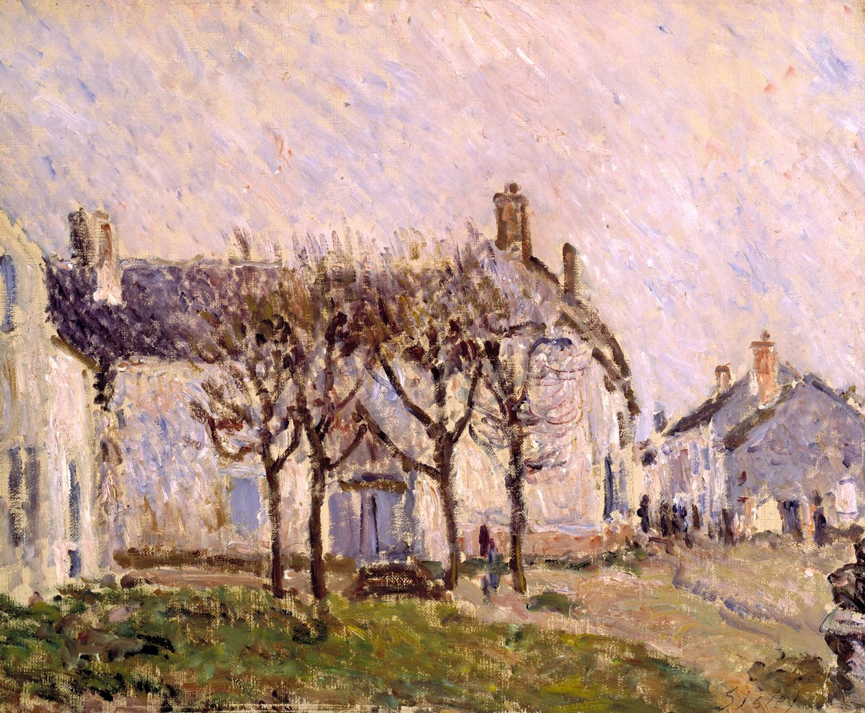 Village Street, Moret-sur-Loing, n. 1894 (öljy kankaalle) tekijältä Alfred Sisley