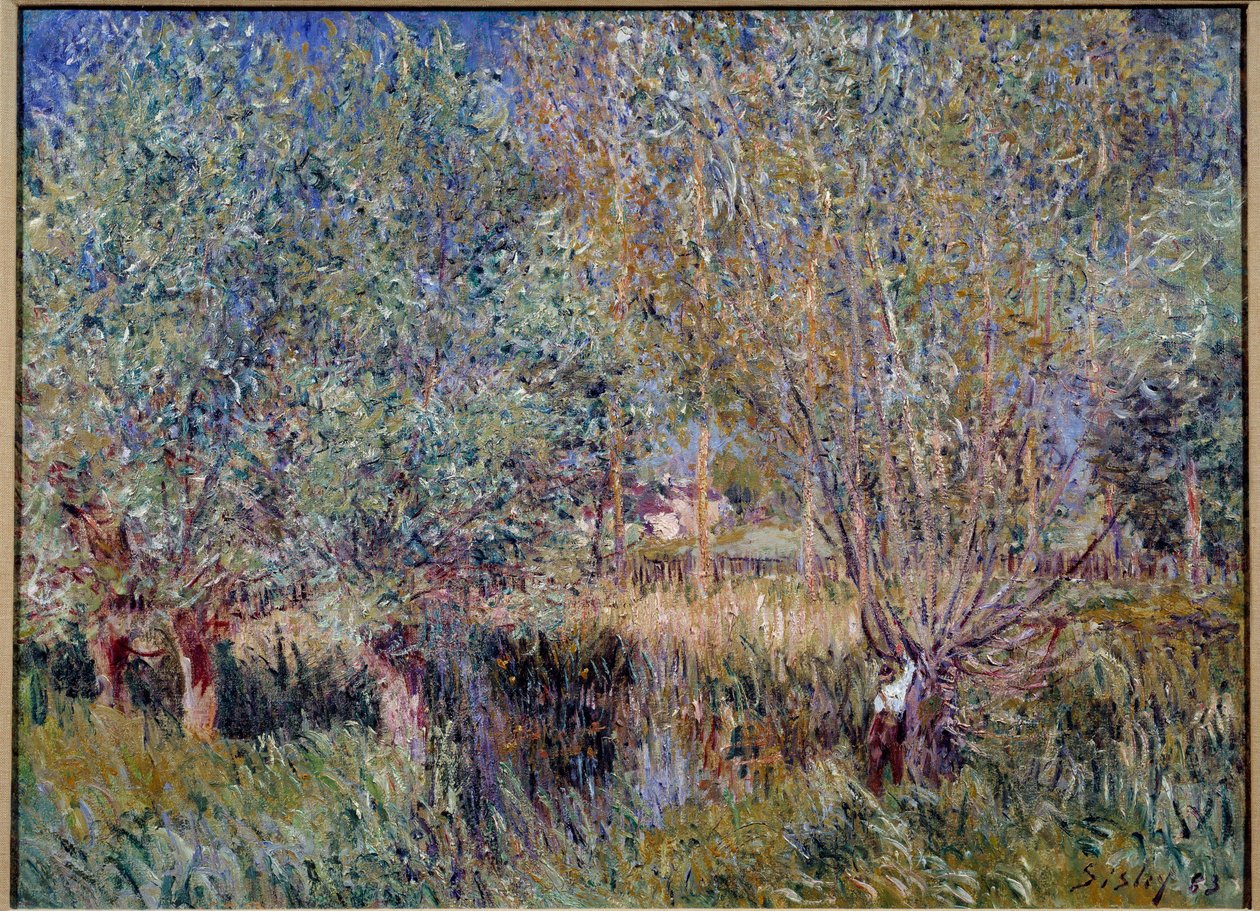 Pajuja Orvanne-joen rannalla. Alfred Sisleyn (1839 - 1899) maalaus tekijältä Alfred Sisley
