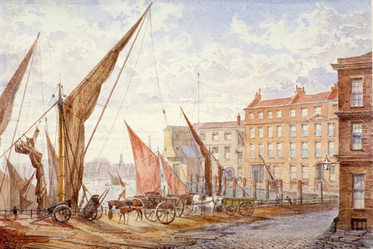 Näkymä Maidstone Wharfiin, Queenhithe, Lontoon kaupunki, 1865. tekijältä Alfred Slocombe