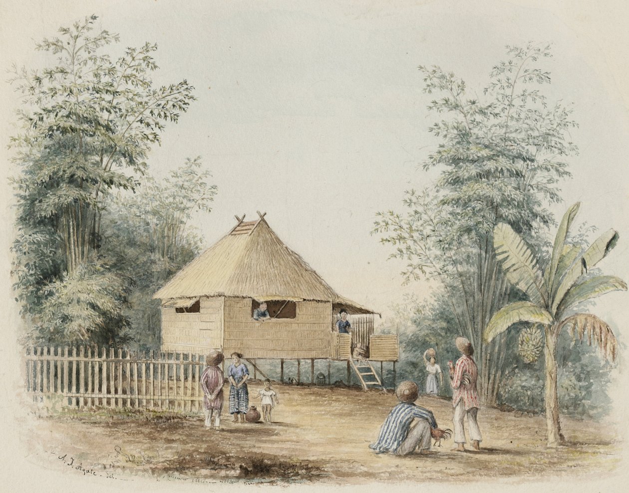 Kotitalo Manilan lähellä, 1842 (wc, jossa kynä & mustetta kermanvärisellä paperilla) tekijältä Alfred Thomas Agate