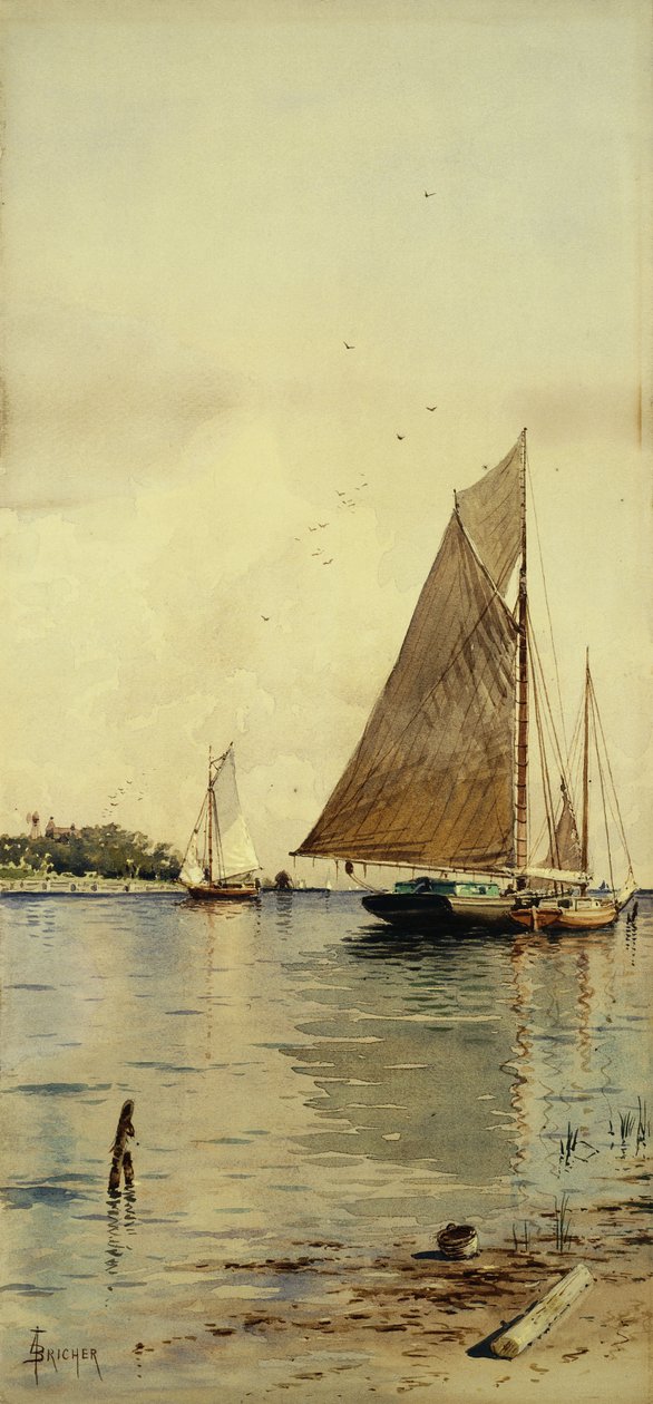 Purjeiden kuivaus, osteriveneet, patchogue, Long Island, tekijältä Alfred Thompson Bricher