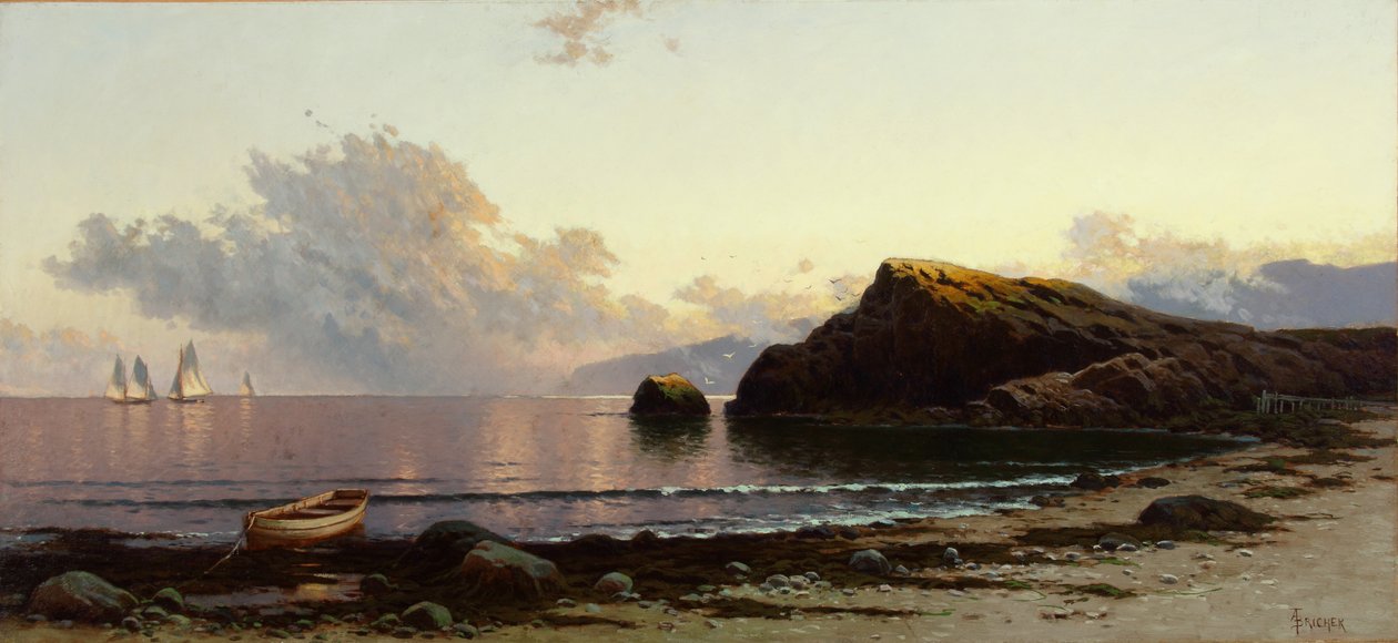 Auringonlasku rannikolla 1885 (Öljy kankaalle) tekijältä Alfred Thompson Bricher