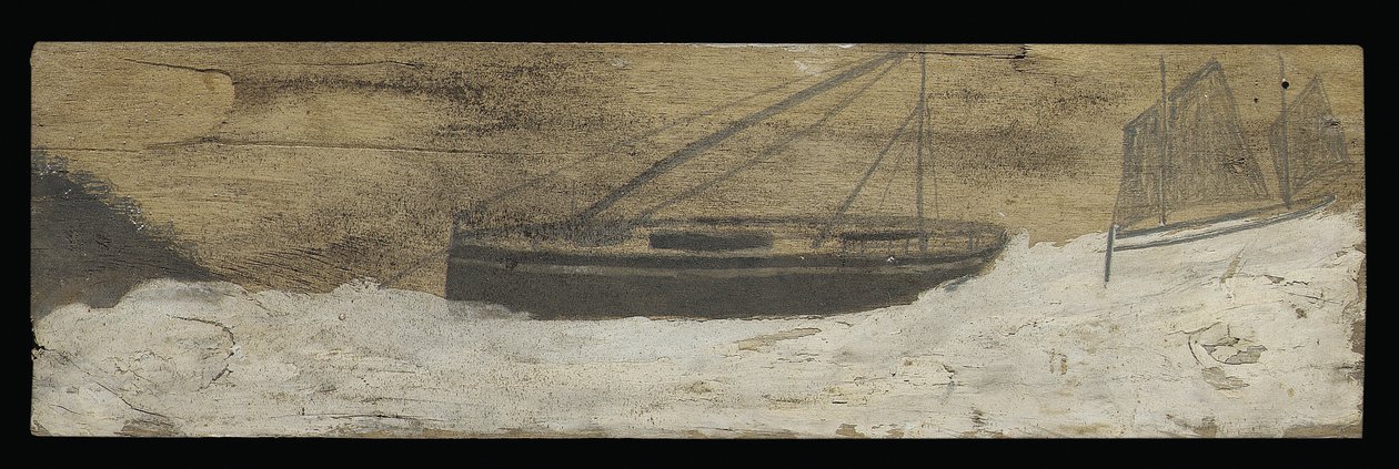 Veneitä aaltoilevalla vedellä (lyijykynä ja öljy paneelissa) tekijältä Alfred Wallis