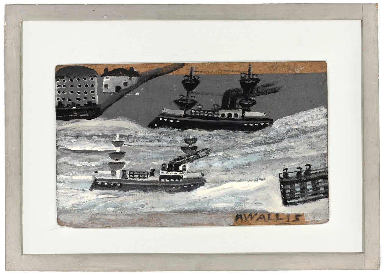 Tykkiveneet sodan aikana (öljy paneelissa) (katso myös 1074078) tekijältä Alfred Wallis