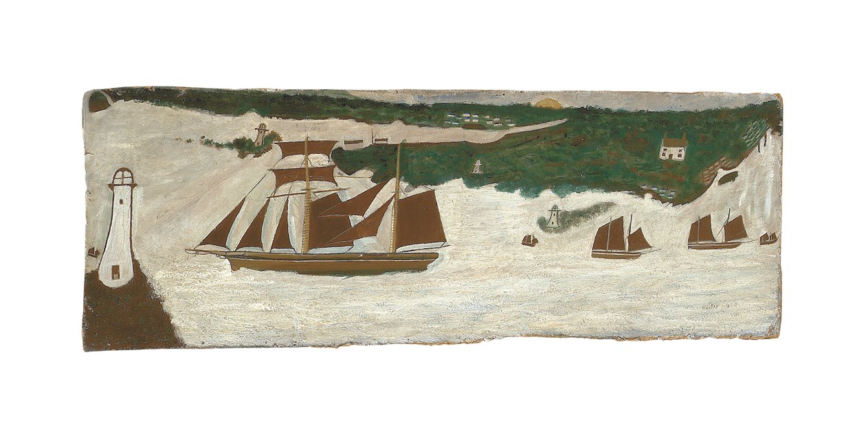 Kuunari ohittaa majakan, noin 1855-1942 (öljy kartongille) tekijältä Alfred Wallis