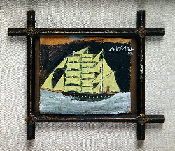 Lähetys uskonnollisessa kehyksessä (öljy & kynä paperille) tekijältä Alfred Wallis