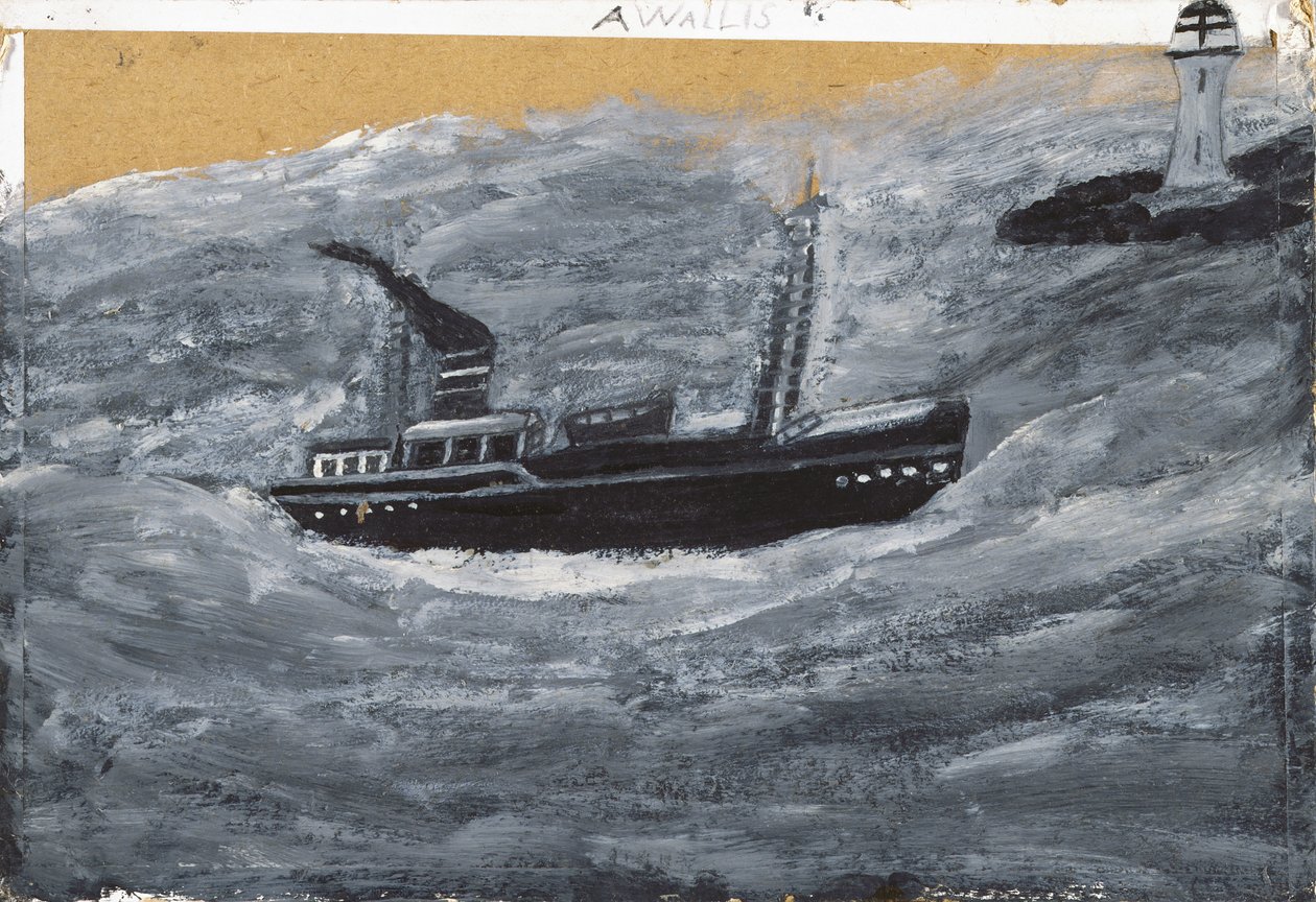 Troolari ja laituri (öljy kortille) tekijältä Alfred Wallis