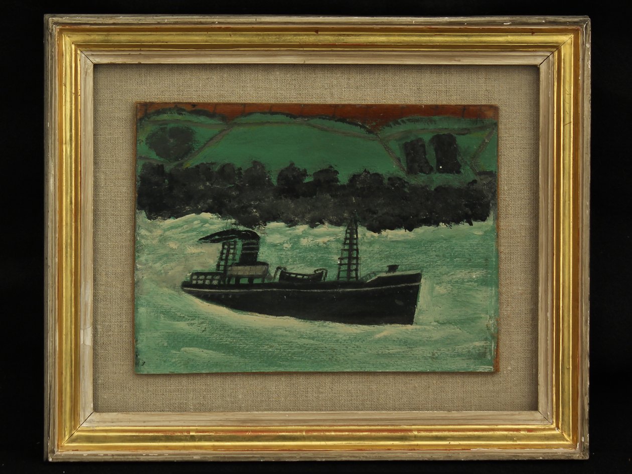 Troolari Cornish Coastin edustalla, n. 1928 tekijältä Alfred Wallis