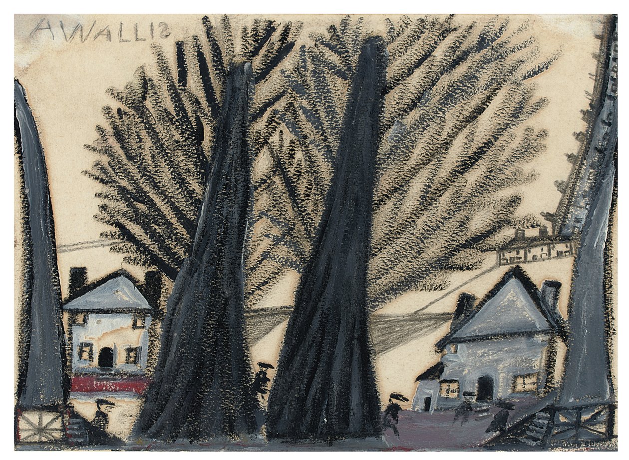 Kaksi puuta (lyijykynä ja öljy kortille) tekijältä Alfred Wallis