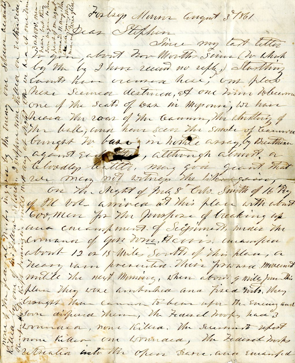 [Alfred Warnerin kirje] Stephenille 3. elokuuta 1861 tekijältä Alfred Warner