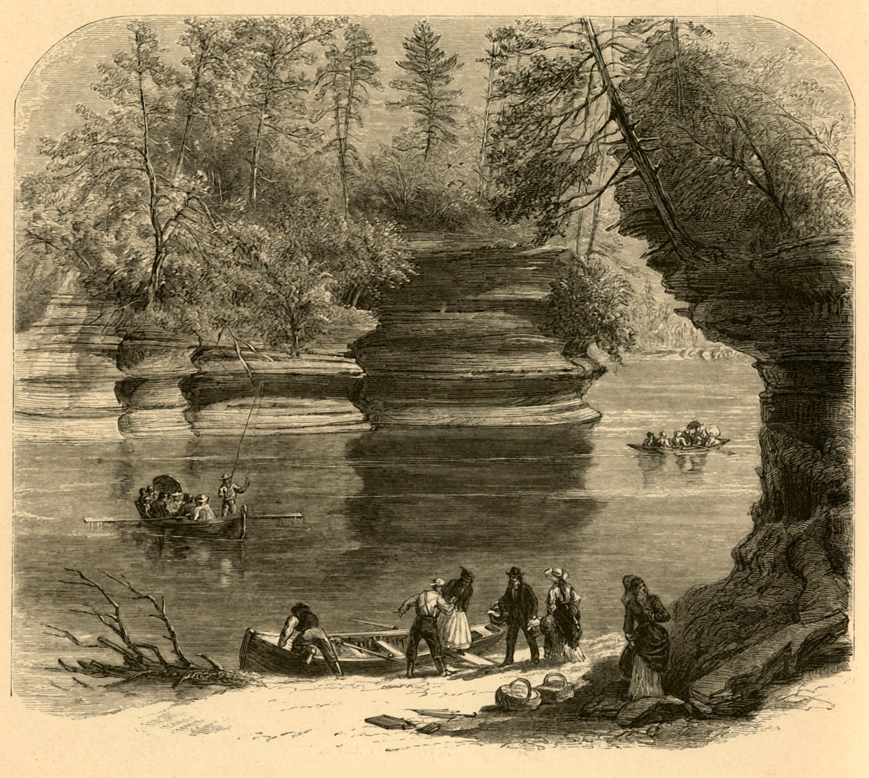 "Steamboat Rock, Wisconsin River", 1874. tekijältä Alfred Rudolph Waud