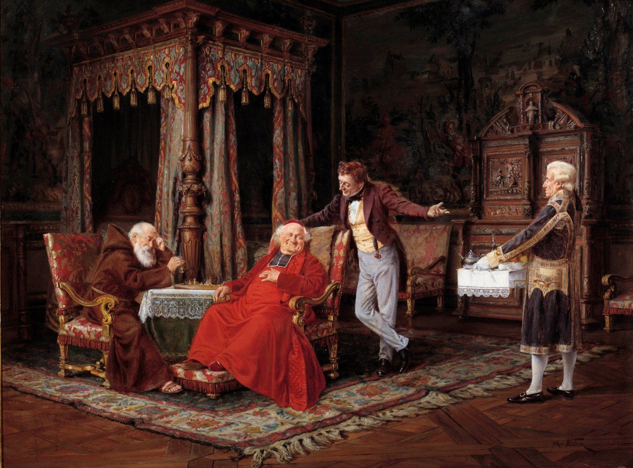 Hänen eminenenssinsä makua Alfred Weberin (1862-1922) maalaus 1800-luvun Avignon, Musee Calvet - Katkarapuja kardinaalille. Alfred Weberin (1862-1922) maalaus tekijältä Alfred Weber
