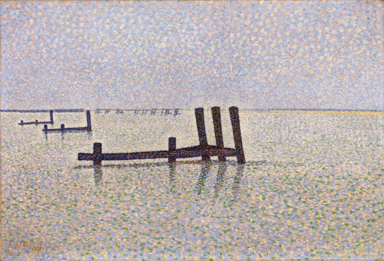 ""Näkymä Englannin kanaalille Nieuportissa (Nieuwpoort) Belgiassa"" Alfred William (Willy) Finchin (1854-1930) maalaus noin 1889, pointillismi - Lontoo, Kansallisgalleria tekijältä Alfred William Finch