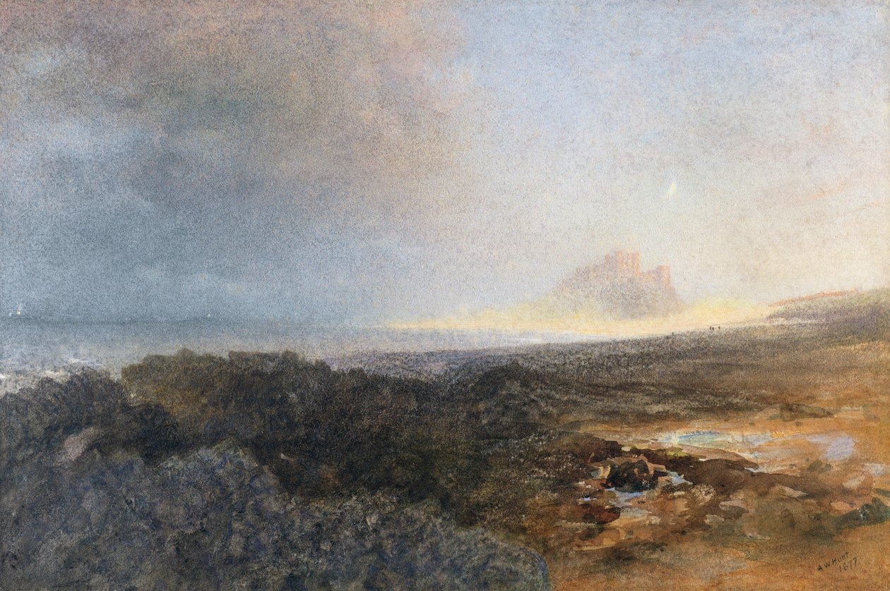 Bamburghin linna, Northumberland, 1877 tekijältä Alfred William Hunt