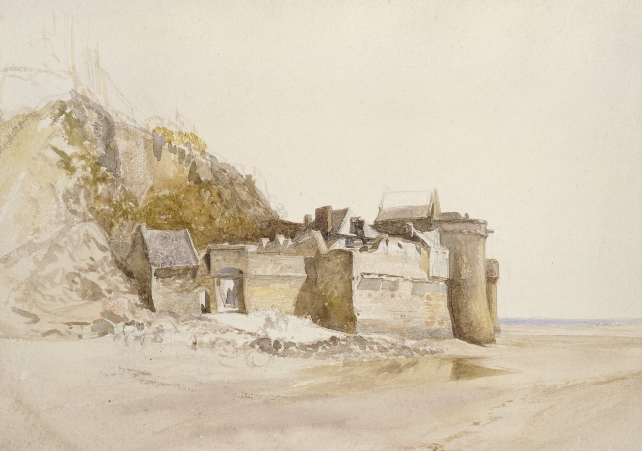 Mont St Michel: Ulkoportti, n. 1876 (akvarelli paperille) tekijältä Alfred William Hunt