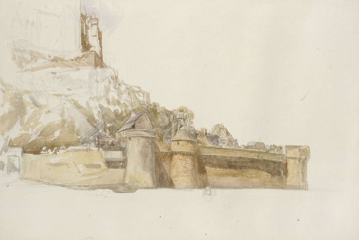 Mont St Michel: Muurit ja linnakkeet, n. 1876 (akvarelli grafiitin päällä paperille) tekijältä Alfred William Hunt