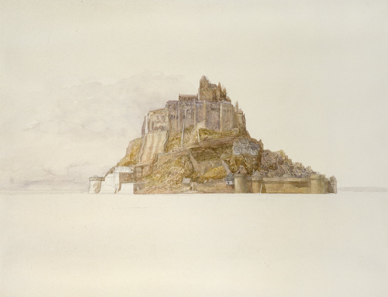 Mont St Michel Sandsista, n. 1876 (akvarelli grafiitin päällä, paperille) tekijältä Alfred William Hunt
