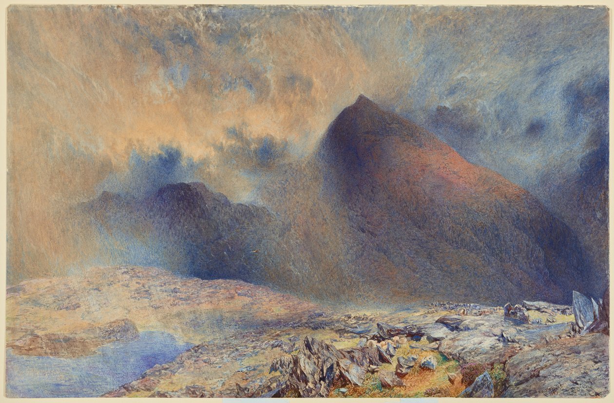 Mount Snowdon kirkastuvien pilvien läpi tekijältä Alfred William Hunt