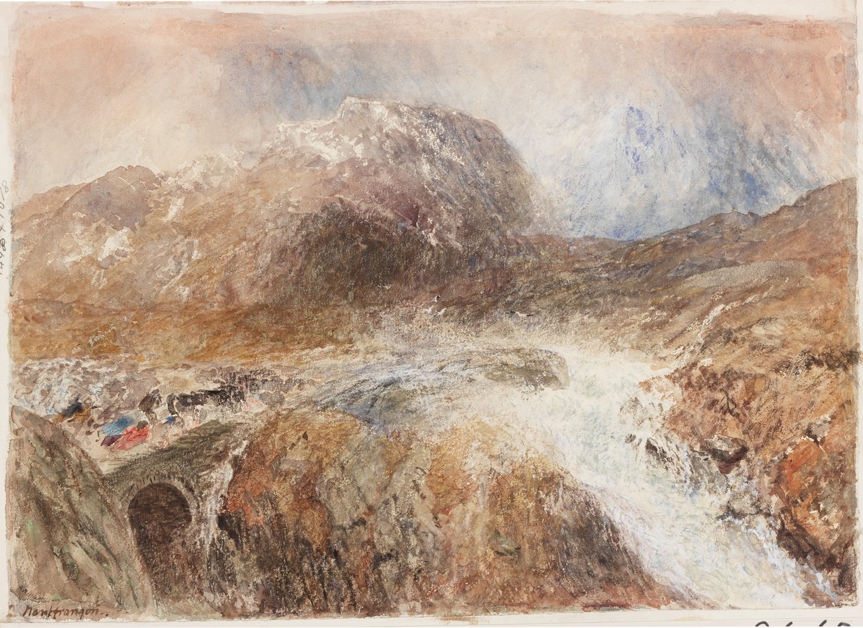 Nant Frangon (lyijykynä ja akvarelli paperille (liimattu kartongille)) tekijältä Alfred William Hunt