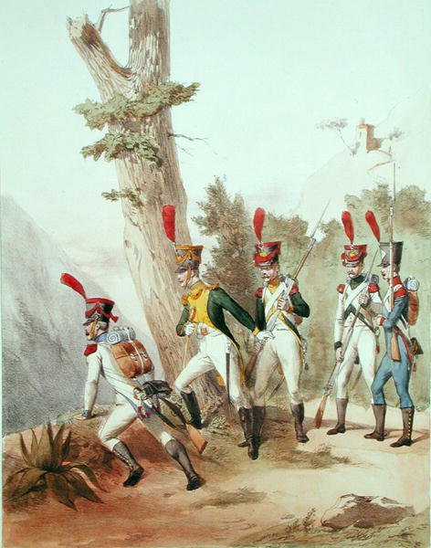 Ranskan joukot, kaiverrus Gustave David (1824-91) 1810 (litho) tekijältä Alfred de (after) Marbot