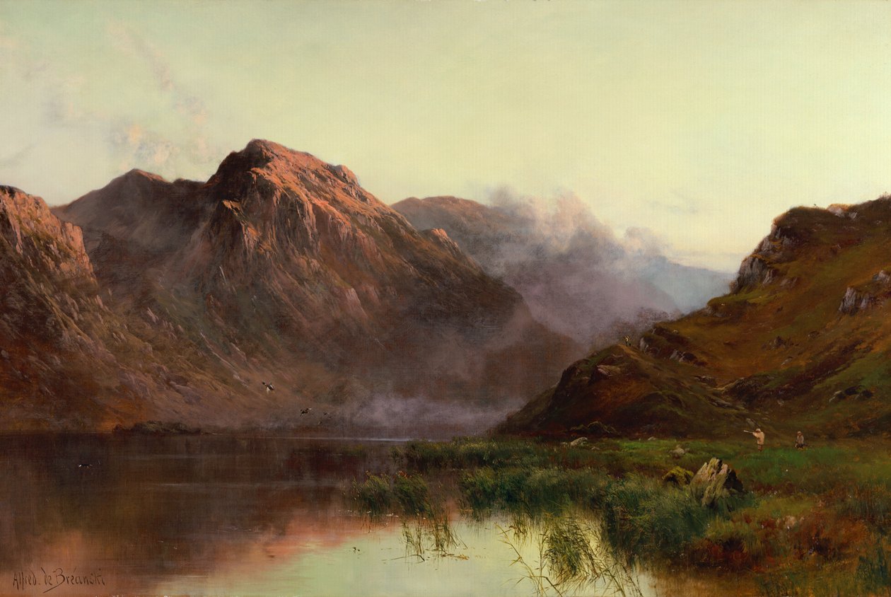 Metsästys Wildfowl Llyn Crafnant (öljy kankaalle) tekijältä Alfred de Breanski