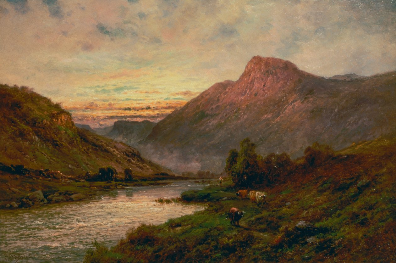 The Tay at Sunset, Dunkeld (öljy) tekijältä Alfred de Breanski