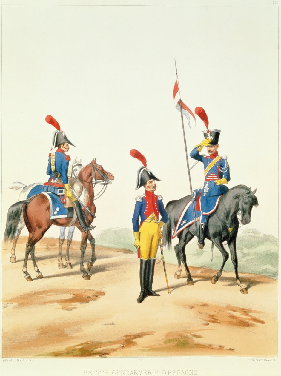Ranskan joukot, kaiverrus Gustave David (1824-91) 1810 tekijältä Alfred de after Marbot