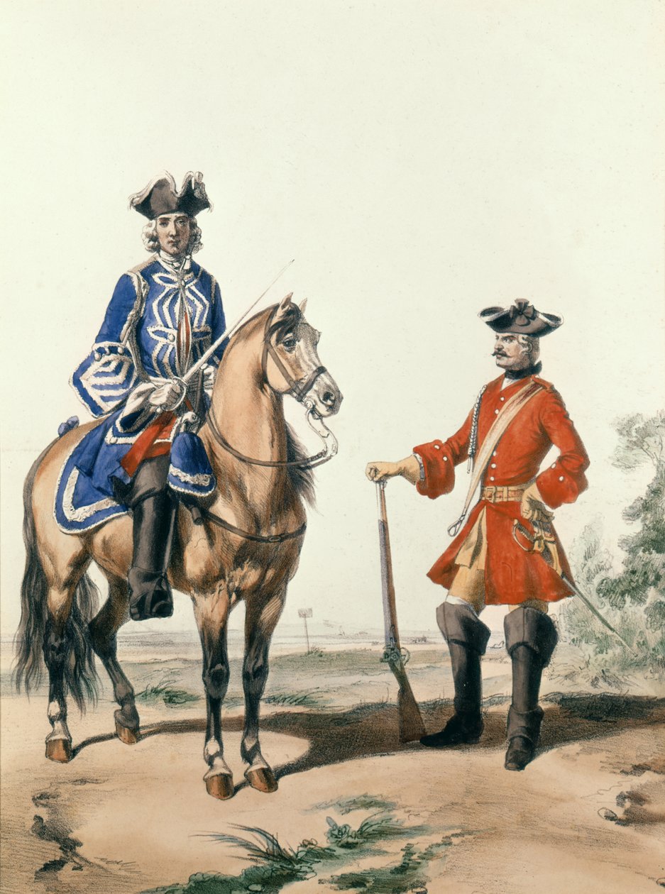 Constabularyn provostimarsalkka ja sotilaspoliisin jäsen vuonna 1724, kaiverrus D. Noirmont tekijältä Alfred de after Marbot