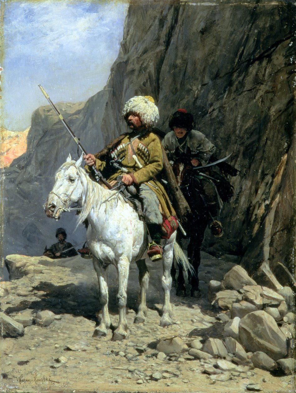 Sirkassialaisten partio, n.1885 (öljy kartongille) tekijältä Alfred von Wierusz Kowalski