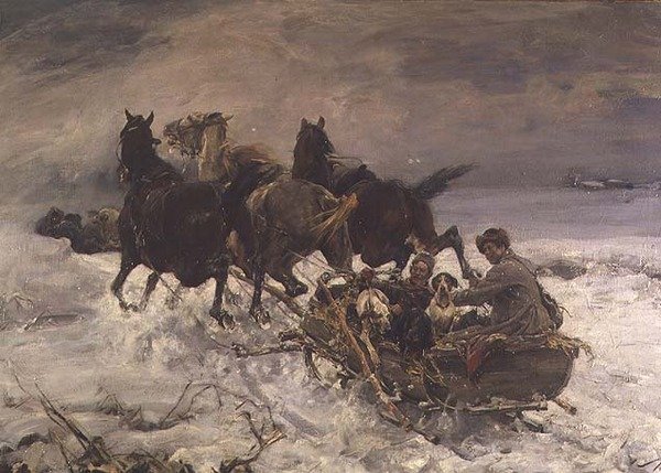 Figuurit hevosvetoisessa reessä tekijältä Alfred von Wierusz Kowalski