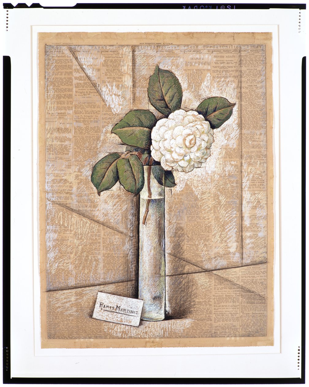 Gardenia lasissa, n. 1936 (guassi, akvarelli ja liitu sanomalehtipaperille) tekijältä Alfredo Ramos Martinez