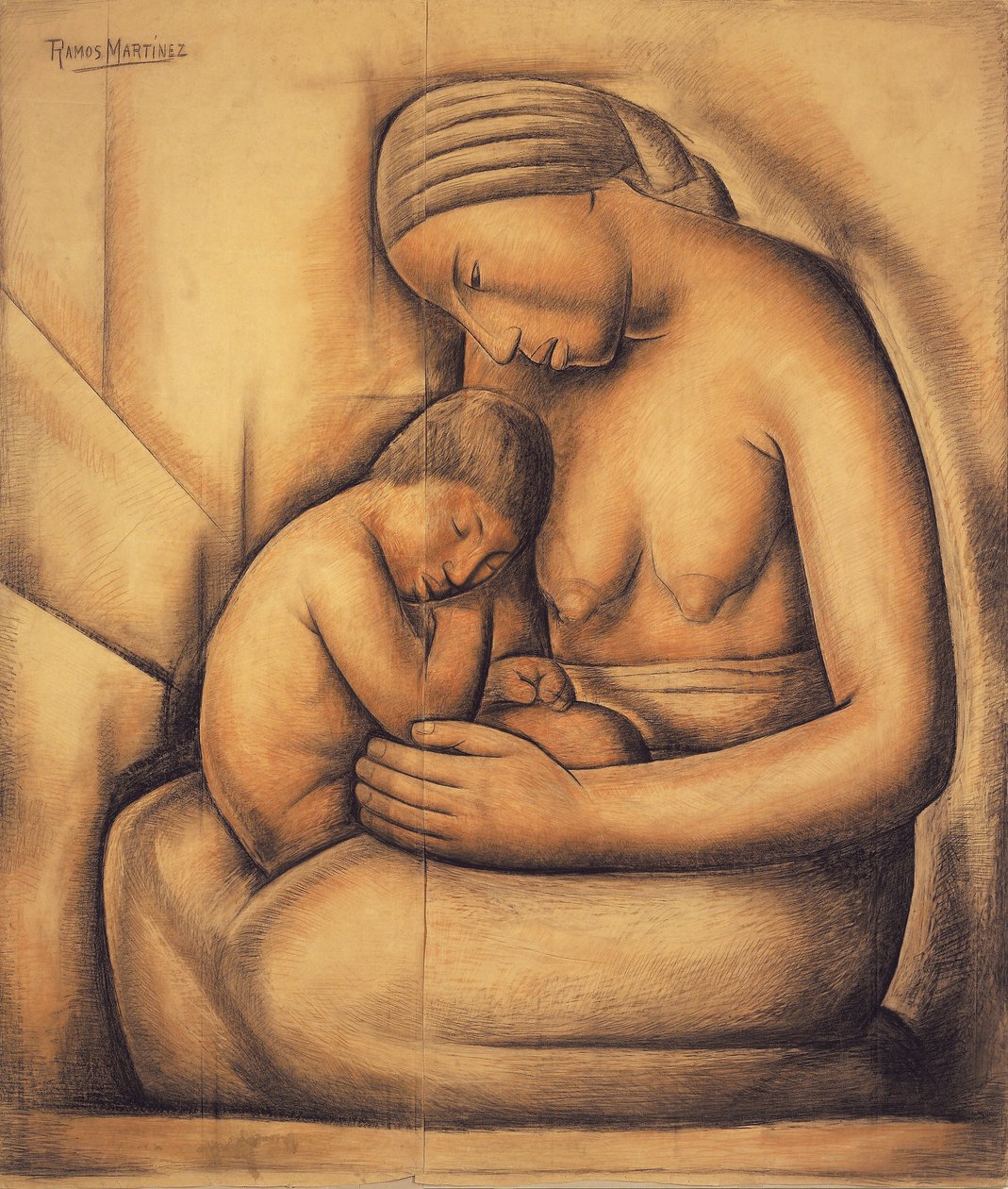 Intialainen äiti, n. 1936 (kynä paperilla) tekijältä Alfredo Ramos Martinez