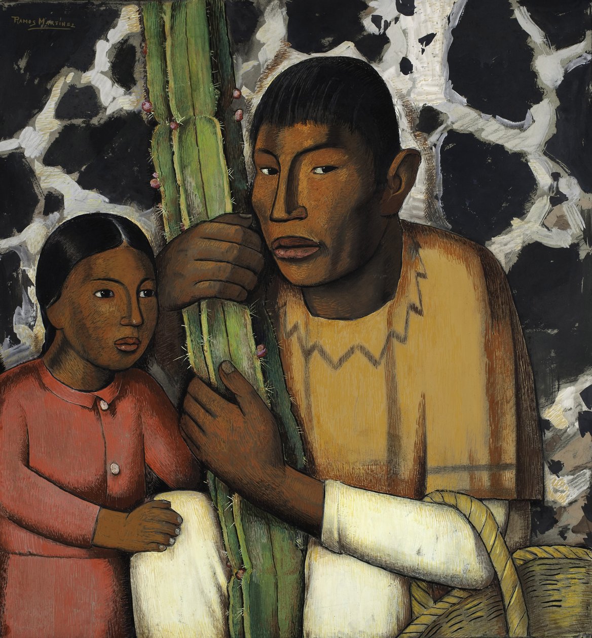 Intiaani kaktuksen kanssa (tempera paperilla) tekijältä Alfredo Ramos Martinez
