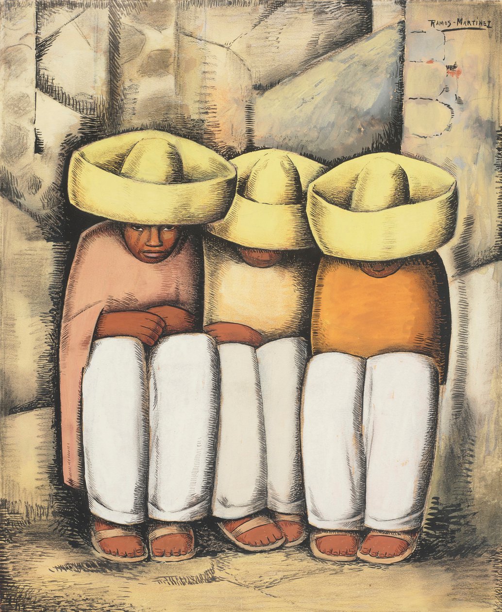 Lepäävät intiaanit, n. 1935 (tempera ja hiili kortissa) tekijältä Alfredo Ramos Martinez