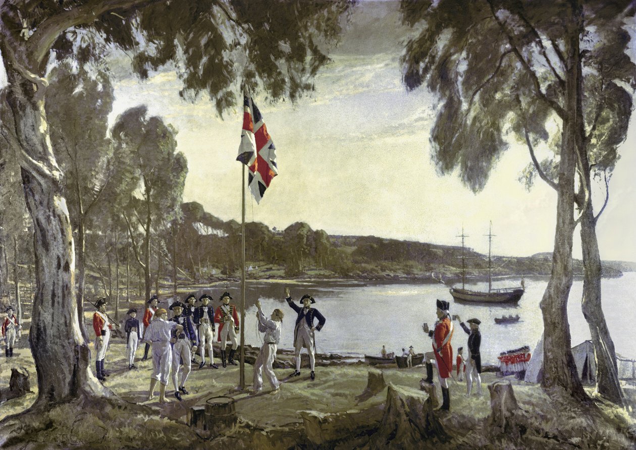 Kapteeni Arthur Phillipin Australian perustaminen 26. tammikuuta 1788 tekijältä Algernon Mayow Talmage