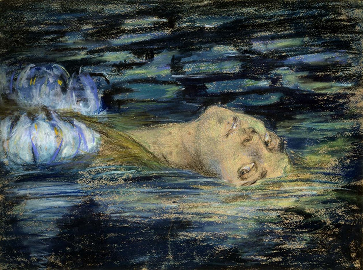 Waterlilyn Huomautus: vaikka Smithsonianin verkkosivusto kutsuu tätä pastellia Opheliaksi ja päivämäärän se n. 1909, Jean Klingsin elämäkerta Alice Pike Barney Smithsonian Institution Press, 1994, ISBN 1-56098-344-2 antaa otsikon Waterlily ja tunnistaa sen tekijältä Alice Pike Barney