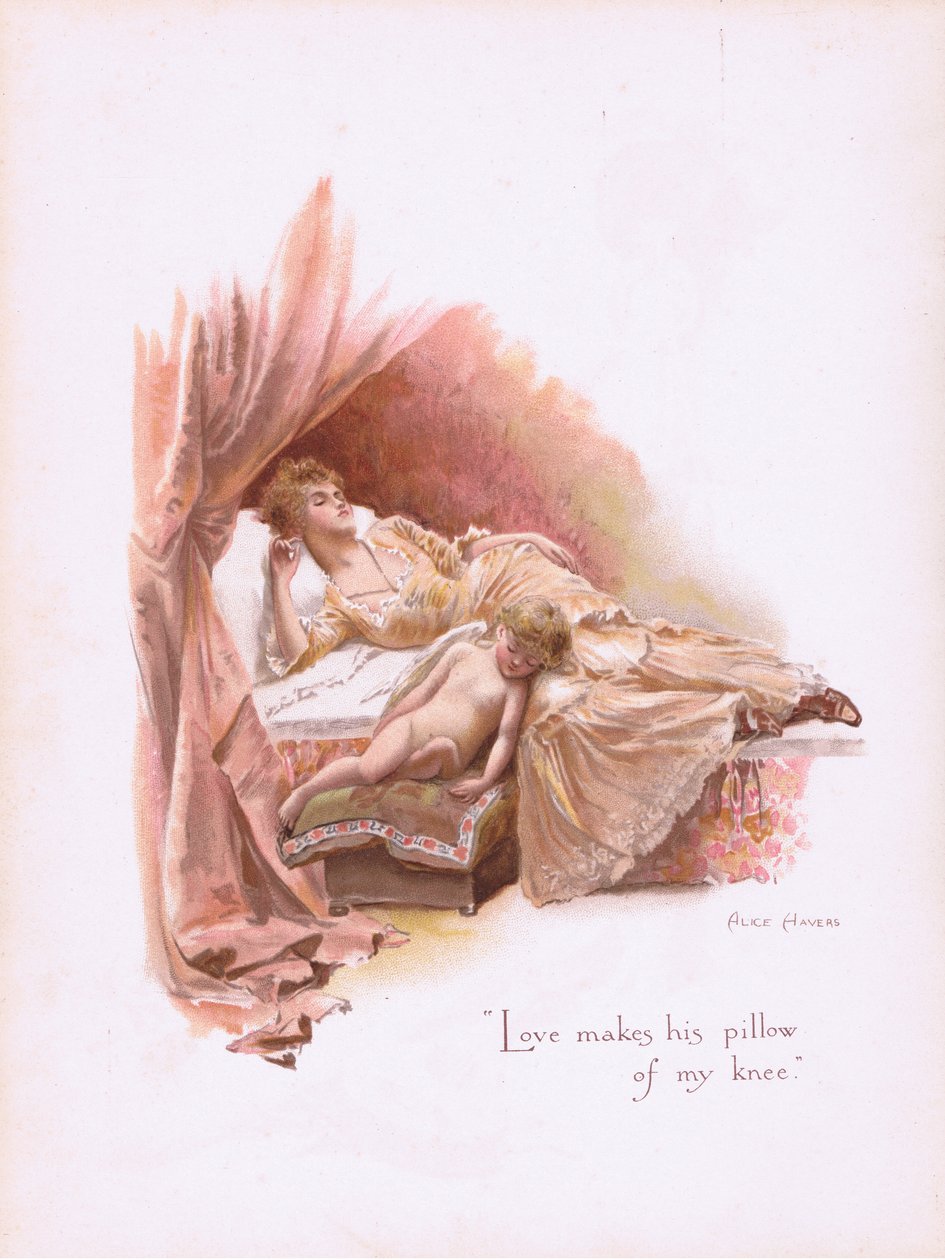 Rakkaus tekee polvistani tyynynsä, kappaleesta Some Old Love Songs, jonka on julkaissut Hildesheimer & Faulkner, 1892. tekijältä Alice Havers