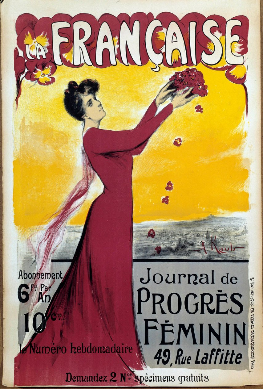 Naisten edistymistä käsittelevän lehden "La francaise" juliste. Soita ja tilaa. Alice Kub-Casalongan (1875-1948) kuvitus 1927 Pariisi, Kahden maailmansodan museo. Oikeudet pidätetään. tekijältä Alice Kaub Casalonga