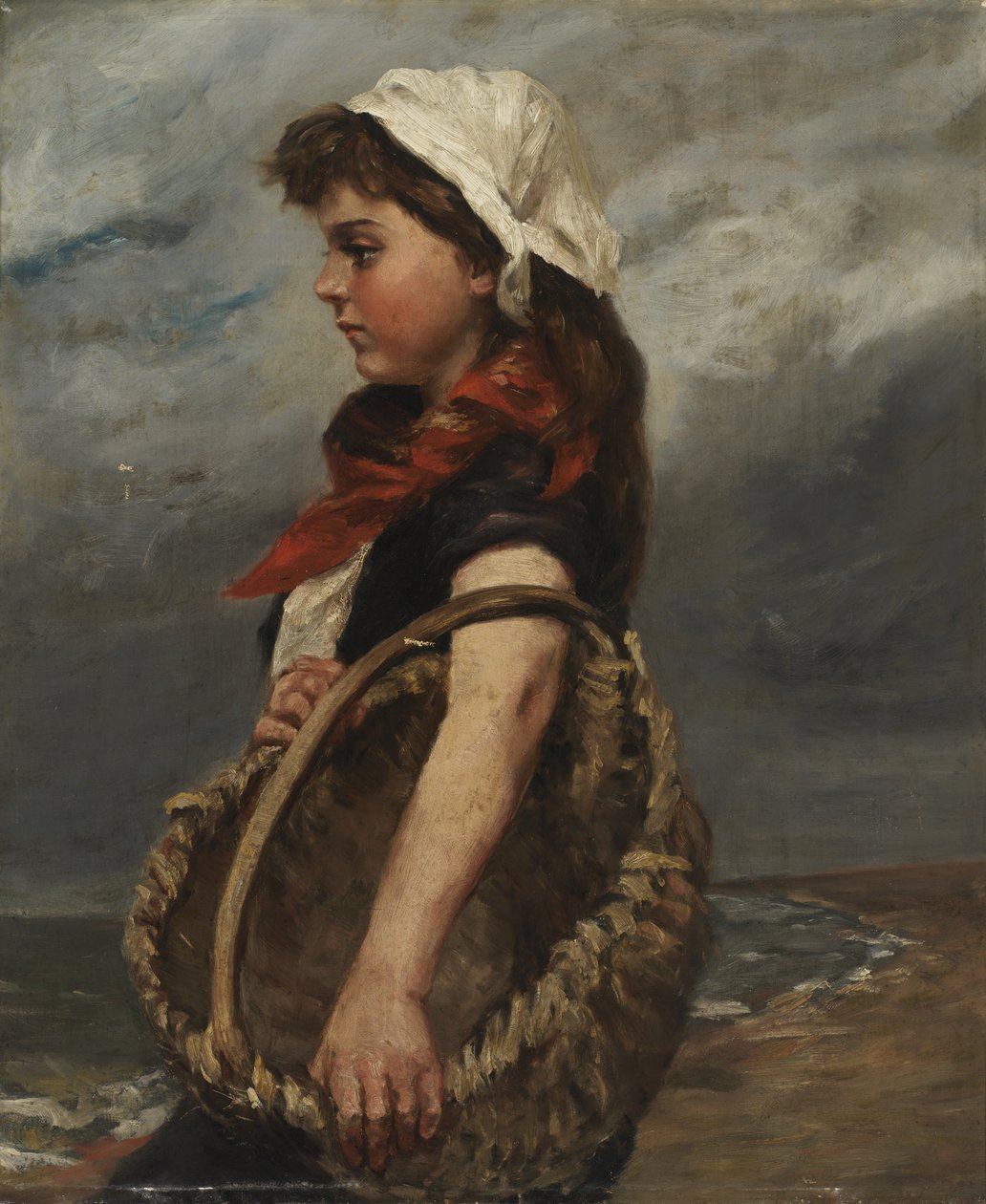 Tyttö korin kanssa, n. 1888. tekijältä Alice Pike Barney