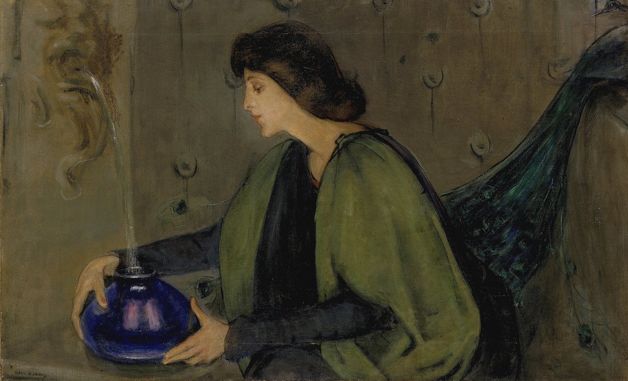 Nainen ja riikinkukko, n. 1900. tekijältä Alice Pike Barney