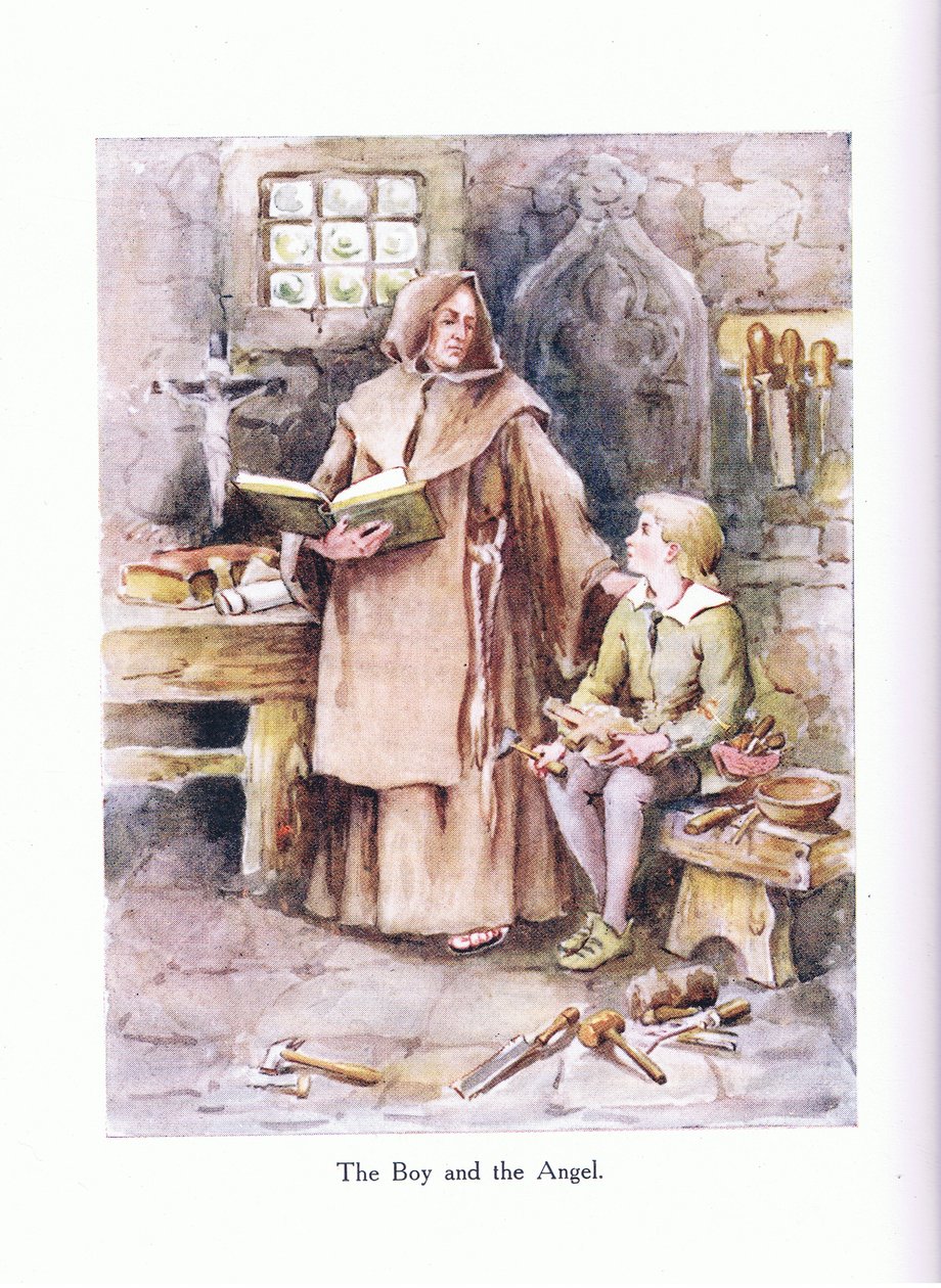 Poika ja enkeli, kuvitus teoksesta "Poems for the Young: Robert Browning", n. 1920 (värilitho) tekijältä Alice Ross