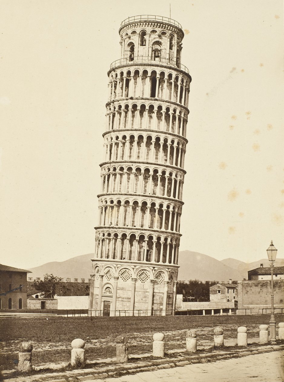 Campanile, Pisa, n. 1850 (albumin hopeaprintti) tekijältä Fratelli Alinari