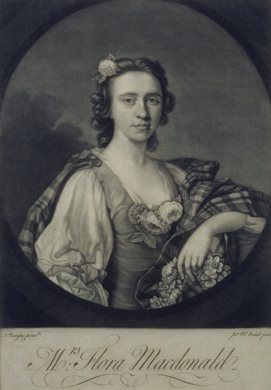Flora MacDonald, kaiverrus James McArdell (mezzotint) tekijältä Allan Ramsay