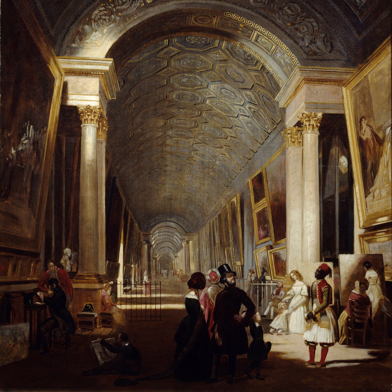Grand Galerie du Louvre vuonna 1841. Allan Fraserin (? - 1890) maalaus Ec. Ang. tekijältä Allan Fraser