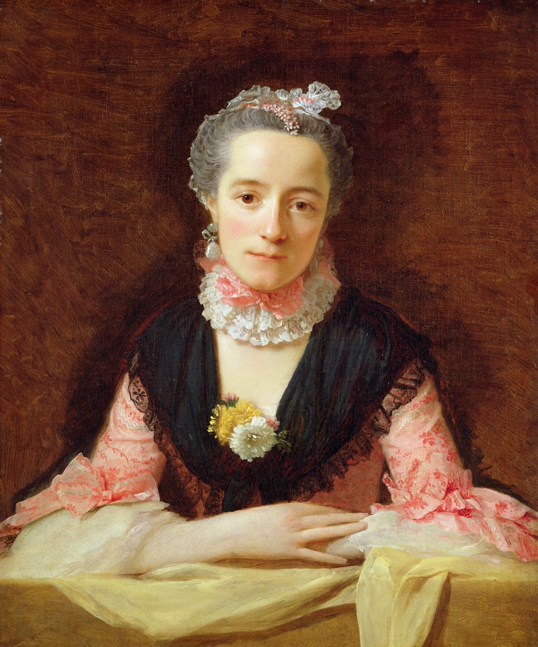 Tuntematon nainen vaaleanpunaisessa mekossa (öljy kankaalle) tekijältä Allan Ramsay