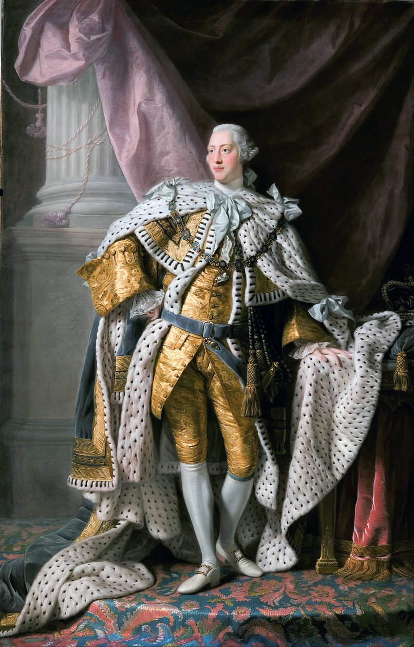 ""Kuningas George III:n (1738-1820) muotokuva Englannin kuninkaan kruunauspuvussa"" Allan Ramsayn (1713-1784) maalaus noin 1770 Etelä-Australian taidegalleria Adelaide Australia tekijältä Allan Ramsay