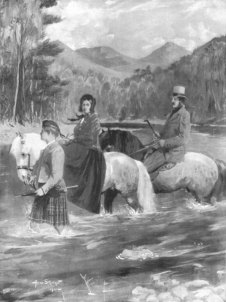 ..."Hänen Majesteettinsa ja prinssipuoliso Fording the Garrya, 25. syyskuuta 1844", 1901. tekijältä Allan Stewart