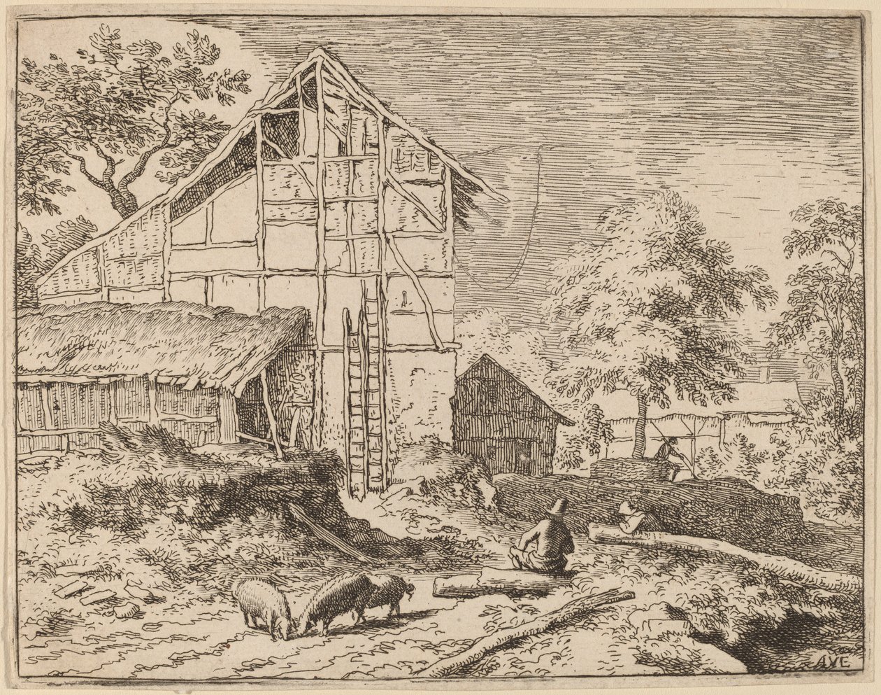 Mökki kahdella tikkaalla, luultavasti n. 16451656. tekijältä Allart van Everdingen